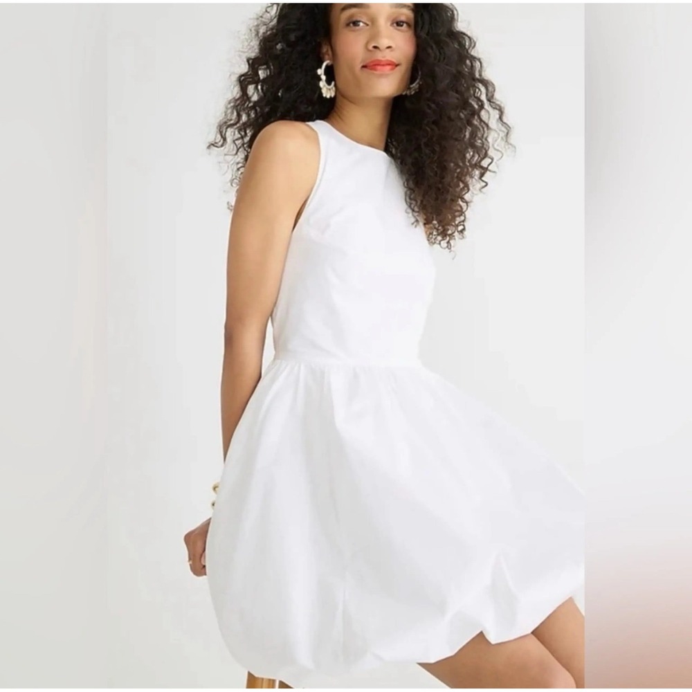 J.Crew‎ White Cotton Poplin Bubble Hem Mini Dress Sleeveless Pockets Size 10